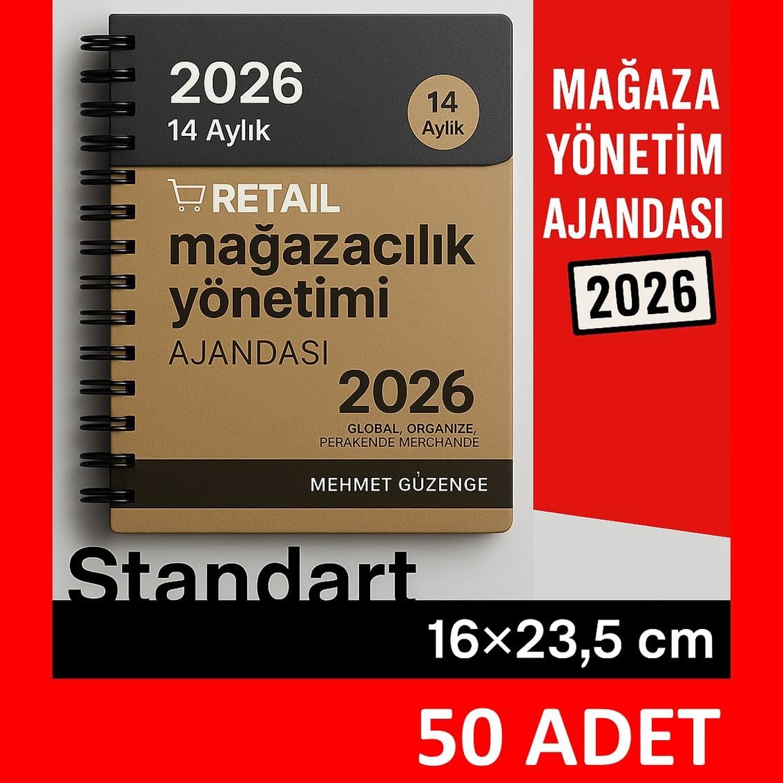 50 adet MAĞAZA YÖNETİM AJANDASI 2026 --Natürel -Standart Boy - 14 AYLIK//MAĞAZA YÖNETİM AJANDASI