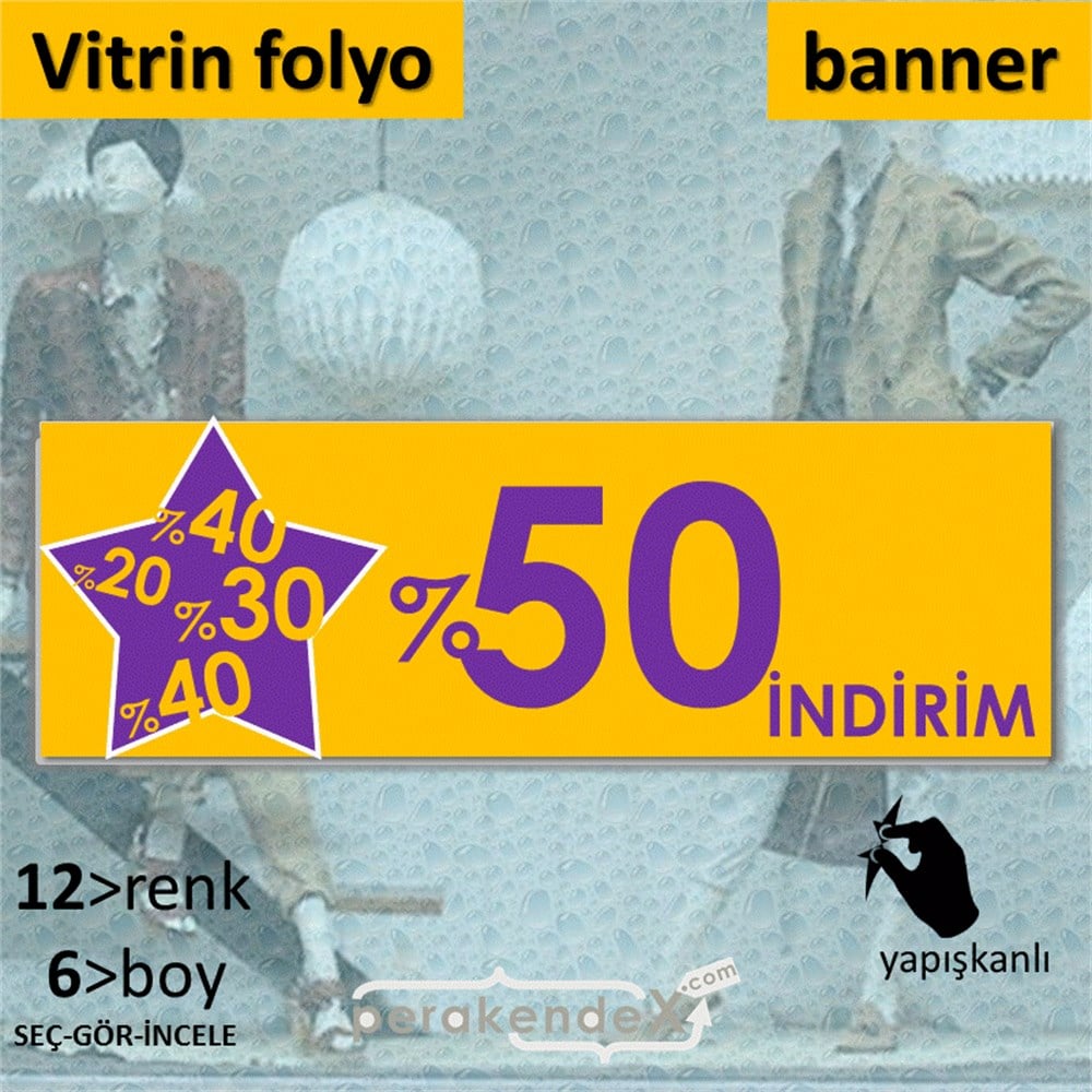 %50'Ye Kadar İndirim Yıldızlı Kademeli VİTRİN, CAM FOLYO,  VİNİL (BANNER) -dikdörtgen,tek yön baskı