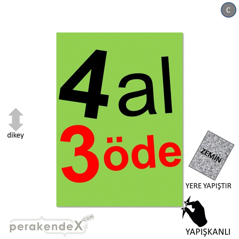 4 al 3 öde YER ZEMİNE YAPIŞIR -dikdörtgen,tek yön baskı