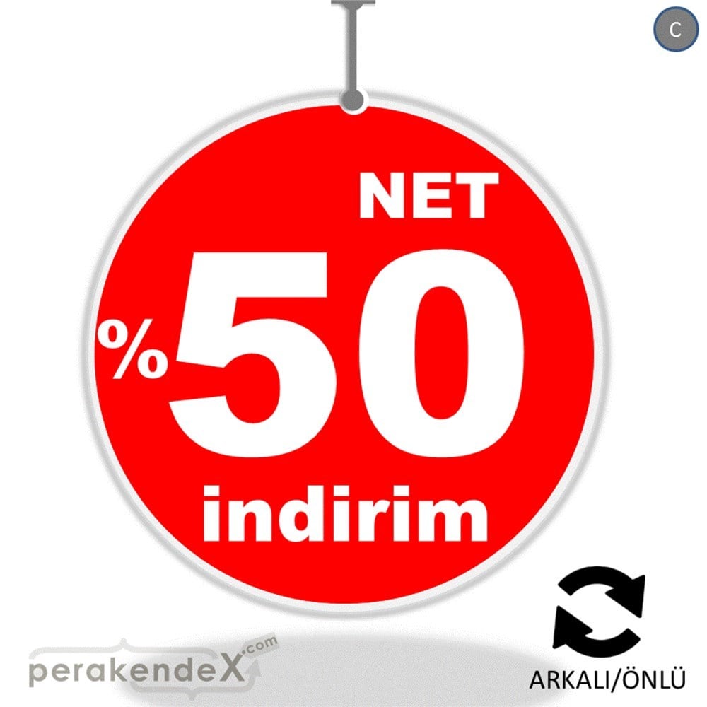 net yüzde 50 indirim DÖNKARTI -oval,çift yön baskı