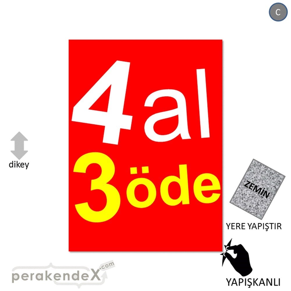 4 al 3 öde YER ZEMİNE YAPIŞIR -dikdörtgen,tek yön baskı
