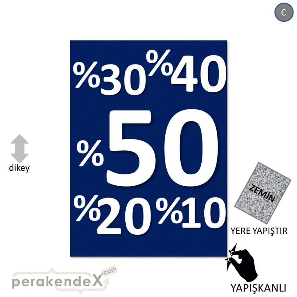 yüzde(50-40-30-20-10) indirim YER ZEMİNE YAPIŞIR -dikdörtgen,tek yön baskı