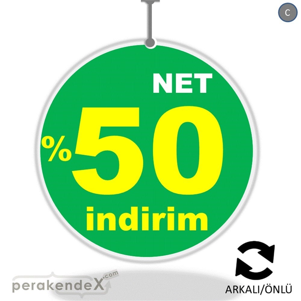 net yüzde 50 indirim DÖNKARTI -oval,çift yön baskı