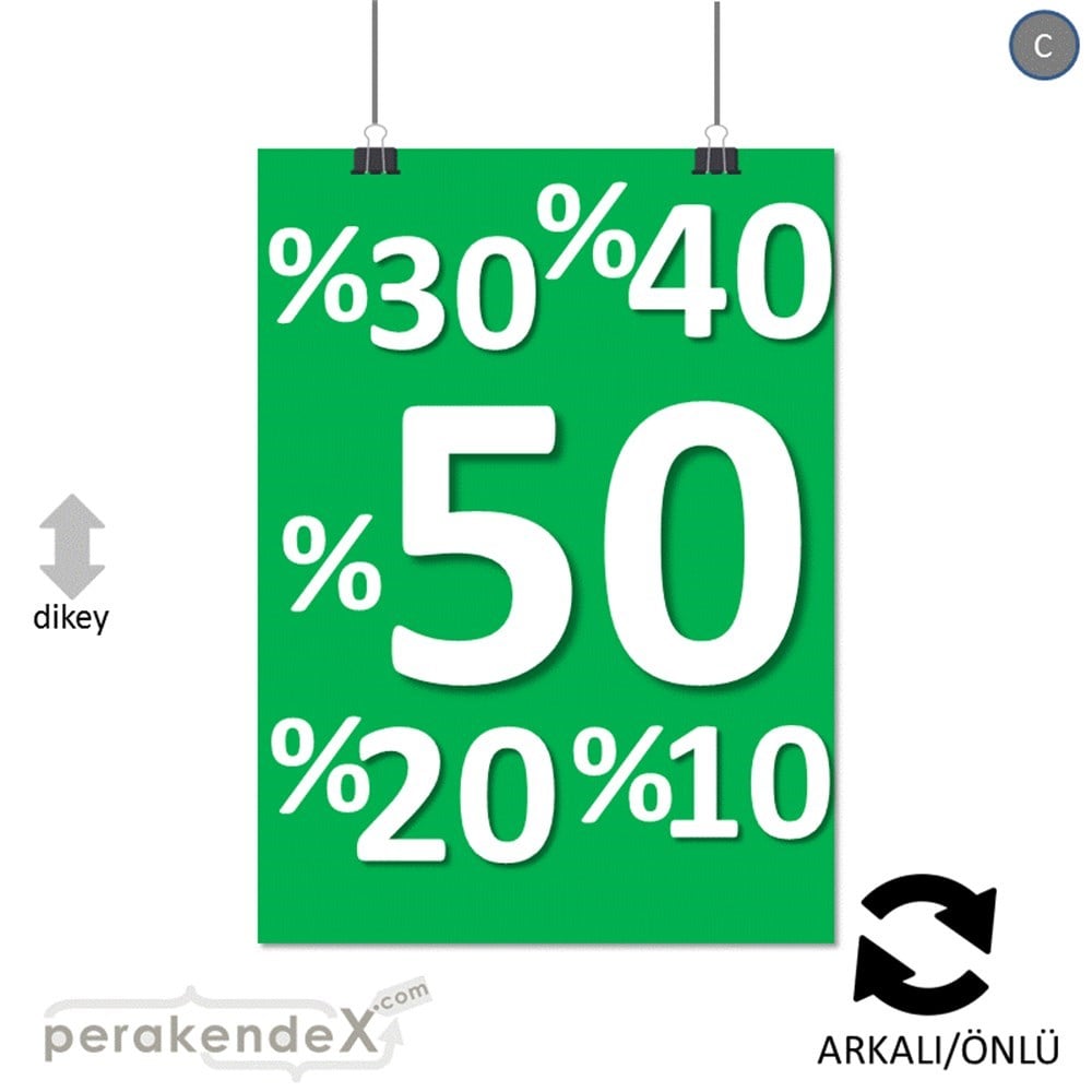 yüzde(50-40-30-20-10) indirim POSTERİ -dikdörtgen,çift yön baskı