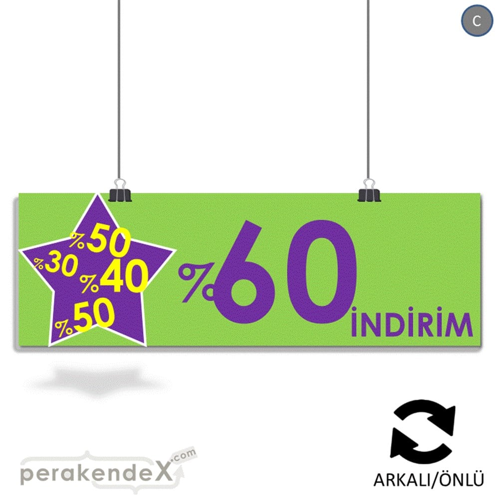 %60'A Kadar İndirim Yıldızlı Kademeli SERT PLASTİK POSTER,  AFİŞ (BANNER) -dikdörtgen,çift yön baskı