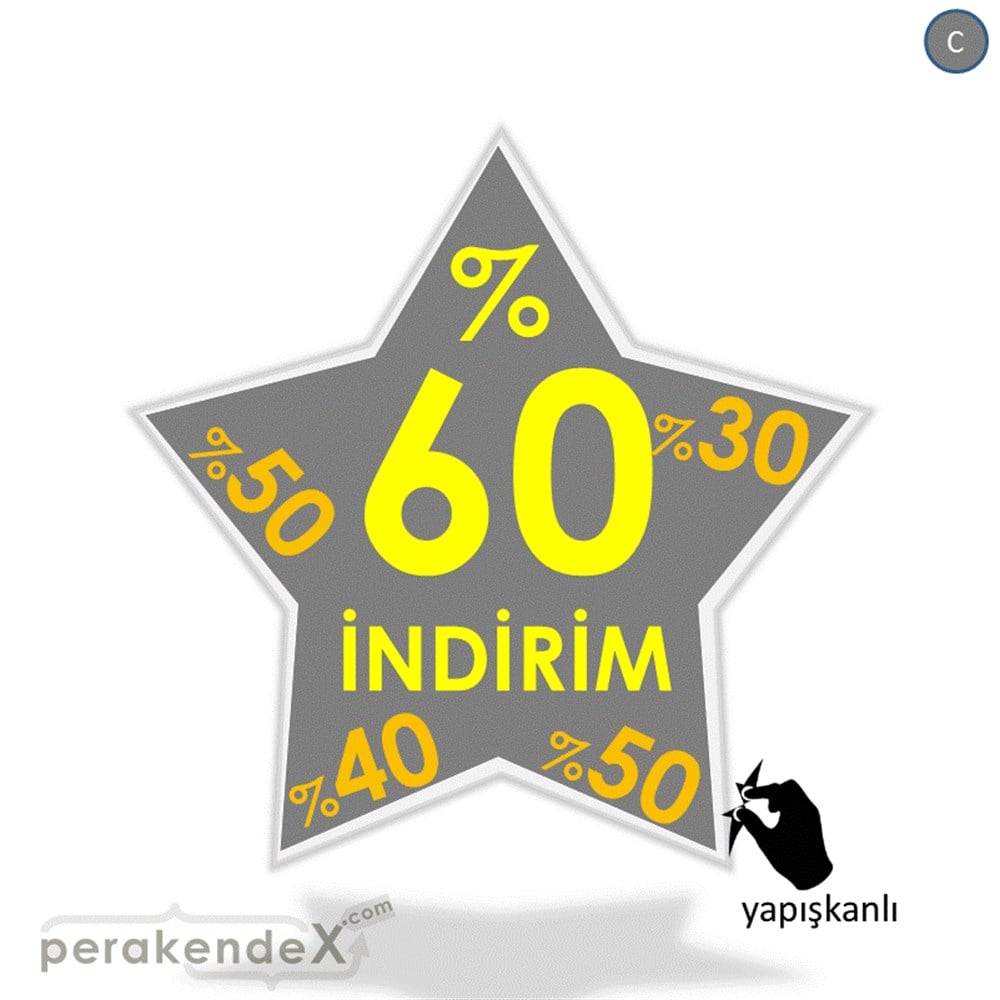 %60'A Kadar İndirim Yıldızlı Kademeli VİTRİN - CAM FOLYO,  VİNİL -yıldız,tek yön baskı