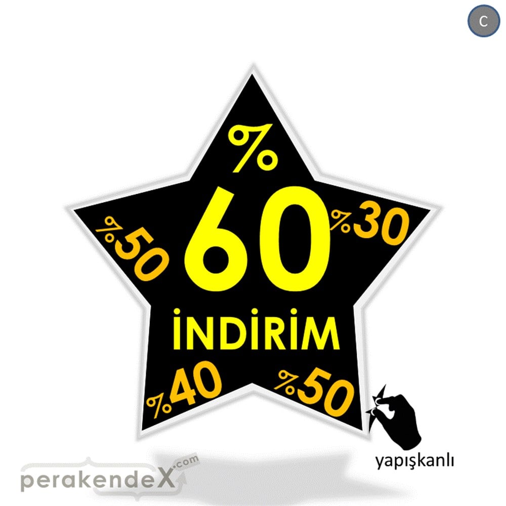 %60'A Kadar İndirim Yıldızlı Kademeli VİTRİN - CAM FOLYO,  VİNİL -yıldız,tek yön baskı