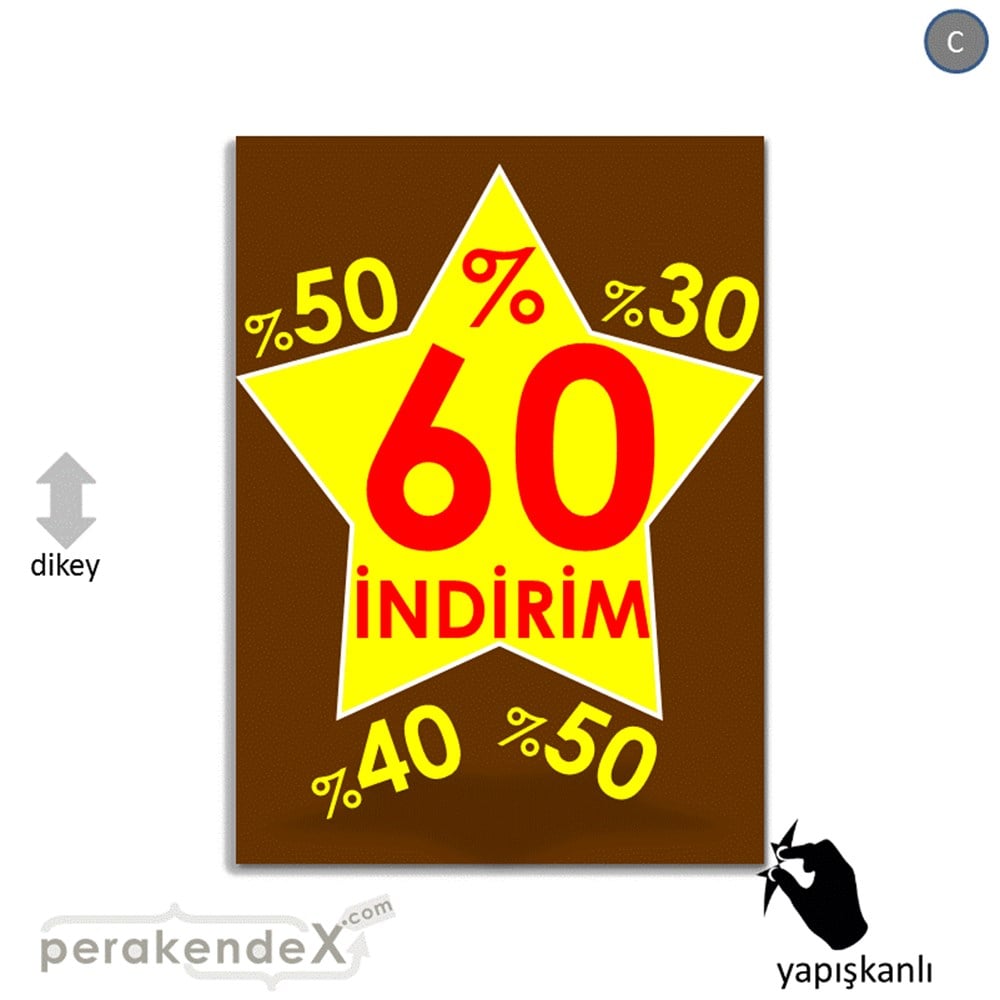 %60'A Kadar İndirim Yıldızlı Kademeli VİTRİN - CAM FOLYO,  VİNİL -dikdörtgen,tek yön baskı