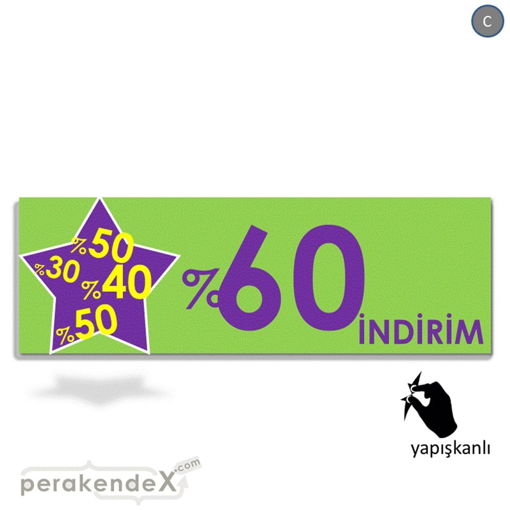 %60'A Kadar İndirim Yıldızlı Kademeli VİTRİN, CAM FOLYO,  VİNİL (BANNER) -dikdörtgen,tek yön baskı
