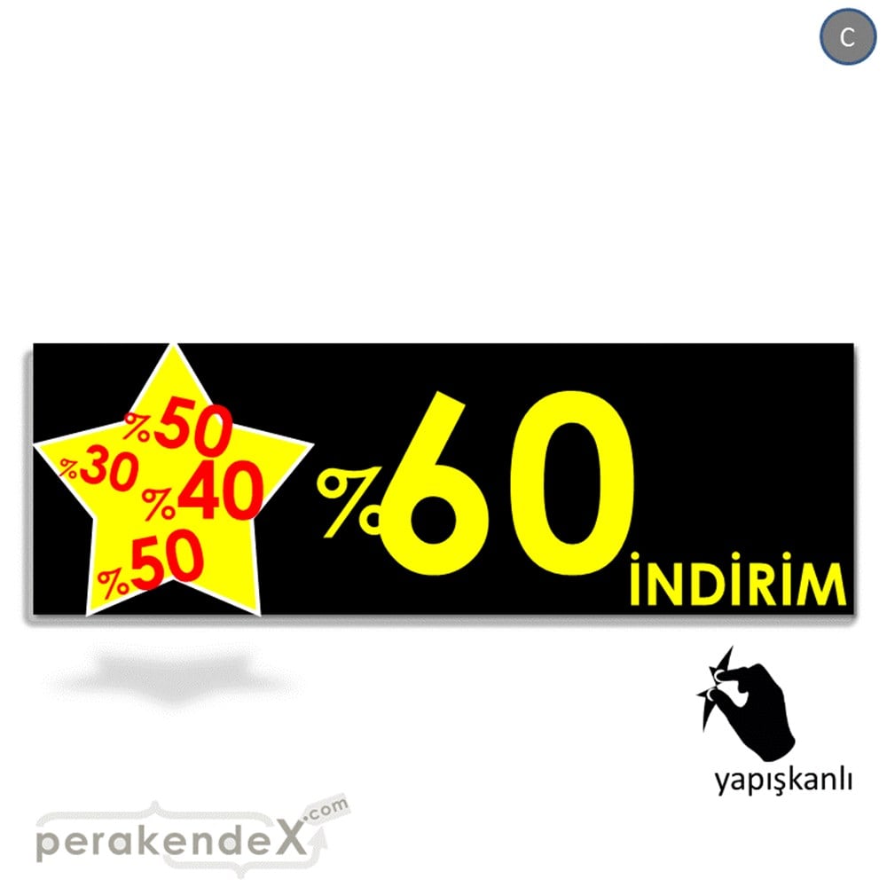 %60'A Kadar İndirim Yıldızlı Kademeli VİTRİN, CAM FOLYO,  VİNİL (BANNER) -dikdörtgen,tek yön baskı