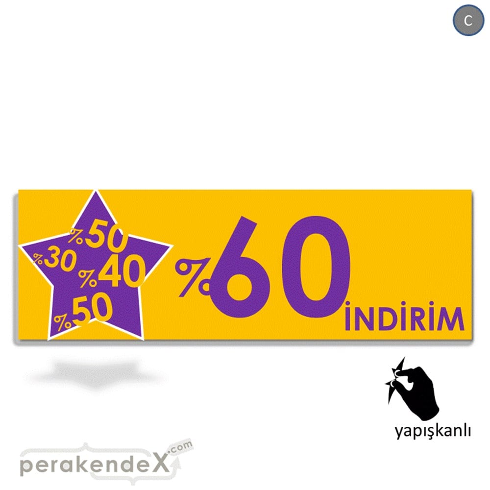 %60'A Kadar İndirim Yıldızlı Kademeli VİTRİN, CAM FOLYO,  VİNİL (BANNER) -dikdörtgen,tek yön baskı