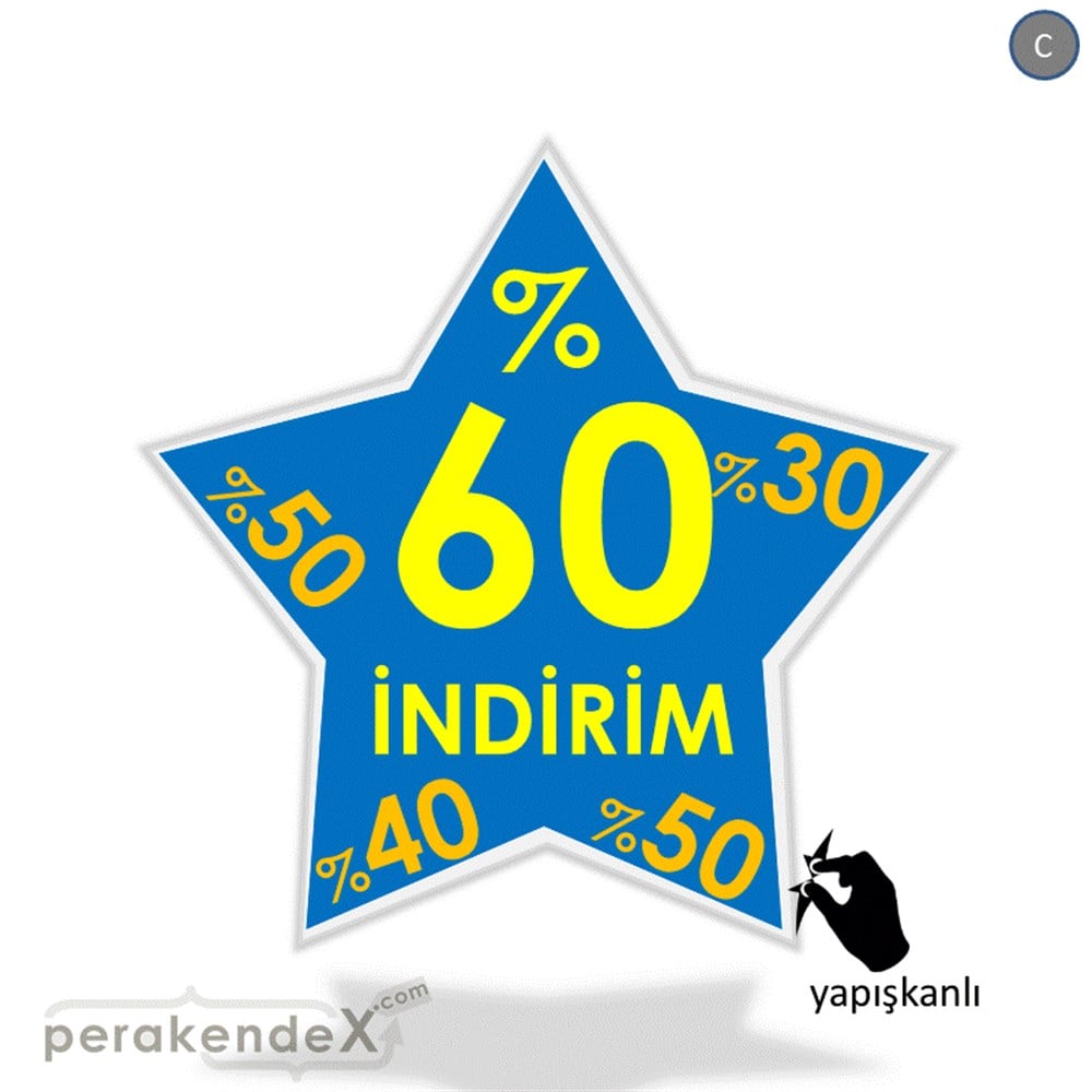 %60'A Kadar İndirim Yıldızlı Kademeli VİTRİN - CAM FOLYO,  VİNİL -yıldız,tek yön baskı