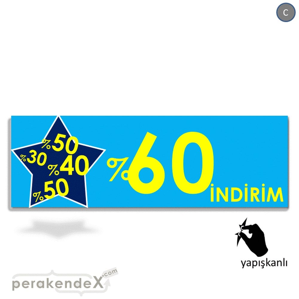 %60'A Kadar İndirim Yıldızlı Kademeli VİTRİN, CAM FOLYO,  VİNİL (BANNER) -dikdörtgen,tek yön baskı