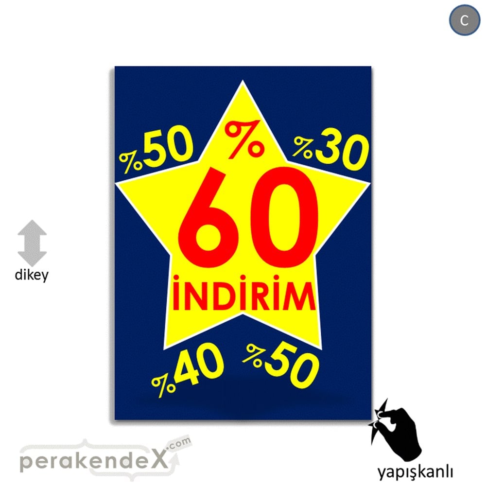 %60'A Kadar İndirim Yıldızlı Kademeli VİTRİN - CAM FOLYO,  VİNİL -dikdörtgen,tek yön baskı