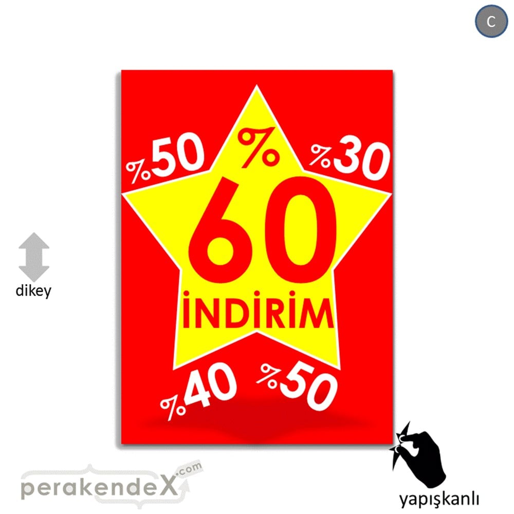 %60'A Kadar İndirim Yıldızlı Kademeli VİTRİN - CAM FOLYO,  VİNİL -dikdörtgen,tek yön baskı