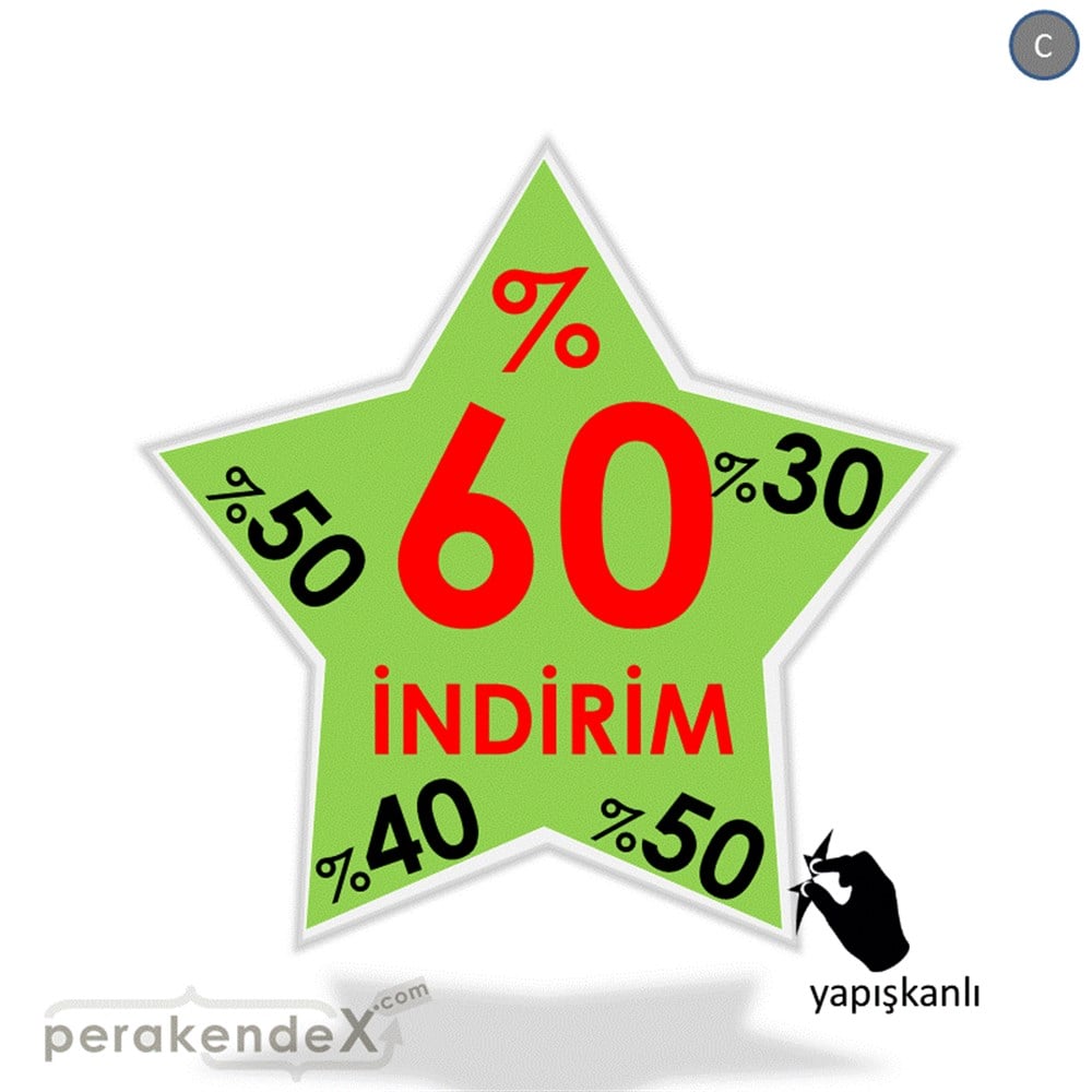 %60'A Kadar İndirim Yıldızlı Kademeli VİTRİN - CAM FOLYO,  VİNİL -yıldız,tek yön baskı