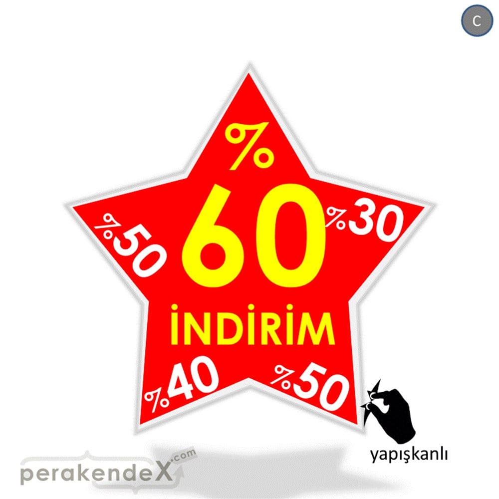 %60'A Kadar İndirim Yıldızlı Kademeli VİTRİN - CAM FOLYO,  VİNİL -yıldız,tek yön baskı