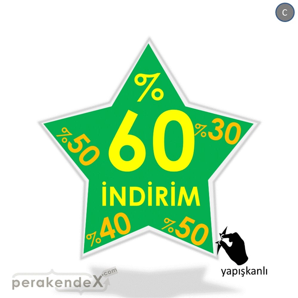 %60'A Kadar İndirim Yıldızlı Kademeli VİTRİN - CAM FOLYO,  VİNİL -yıldız,tek yön baskı