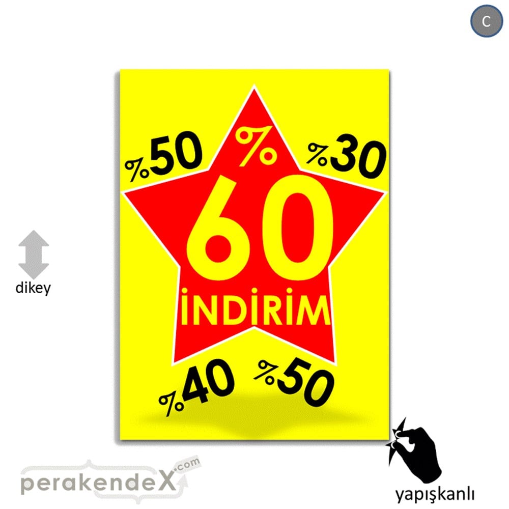 %60'A Kadar İndirim Yıldızlı Kademeli VİTRİN - CAM FOLYO,  VİNİL -dikdörtgen,tek yön baskı