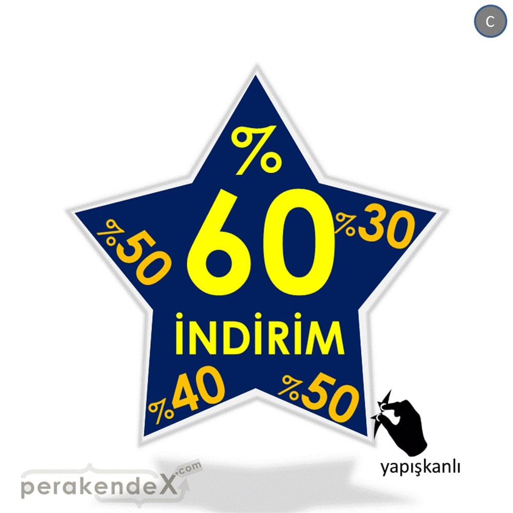 %60'A Kadar İndirim Yıldızlı Kademeli VİTRİN - CAM FOLYO,  VİNİL -yıldız,tek yön baskı