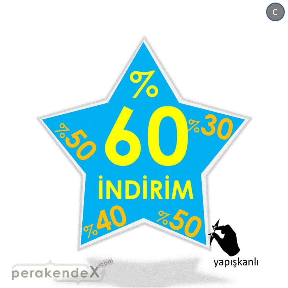 %60'A Kadar İndirim Yıldızlı Kademeli VİTRİN - CAM FOLYO,  VİNİL -yıldız,tek yön baskı