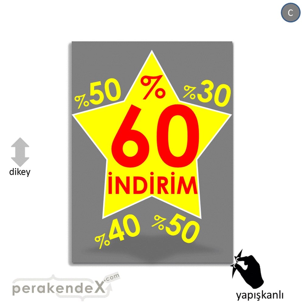 %60'A Kadar İndirim Yıldızlı Kademeli VİTRİN - CAM FOLYO,  VİNİL -dikdörtgen,tek yön baskı