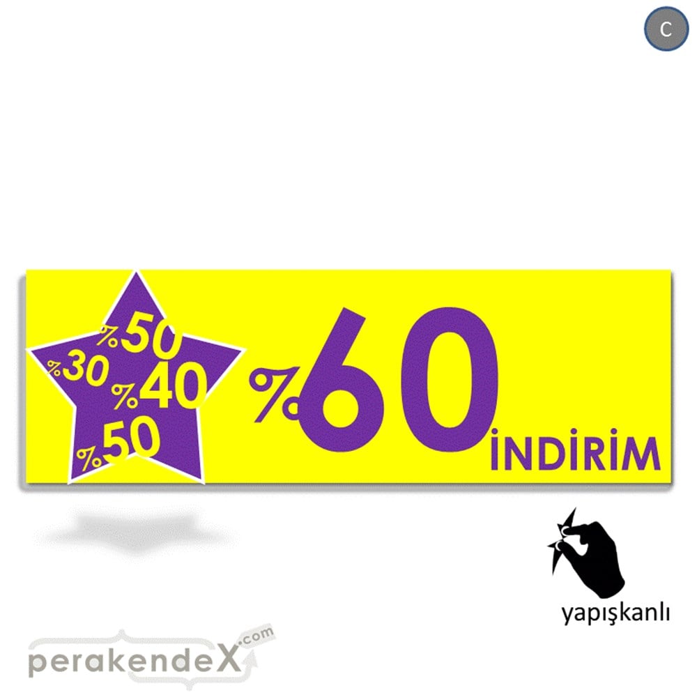 %60'A Kadar İndirim Yıldızlı Kademeli VİTRİN, CAM FOLYO,  VİNİL (BANNER) -dikdörtgen,tek yön baskı