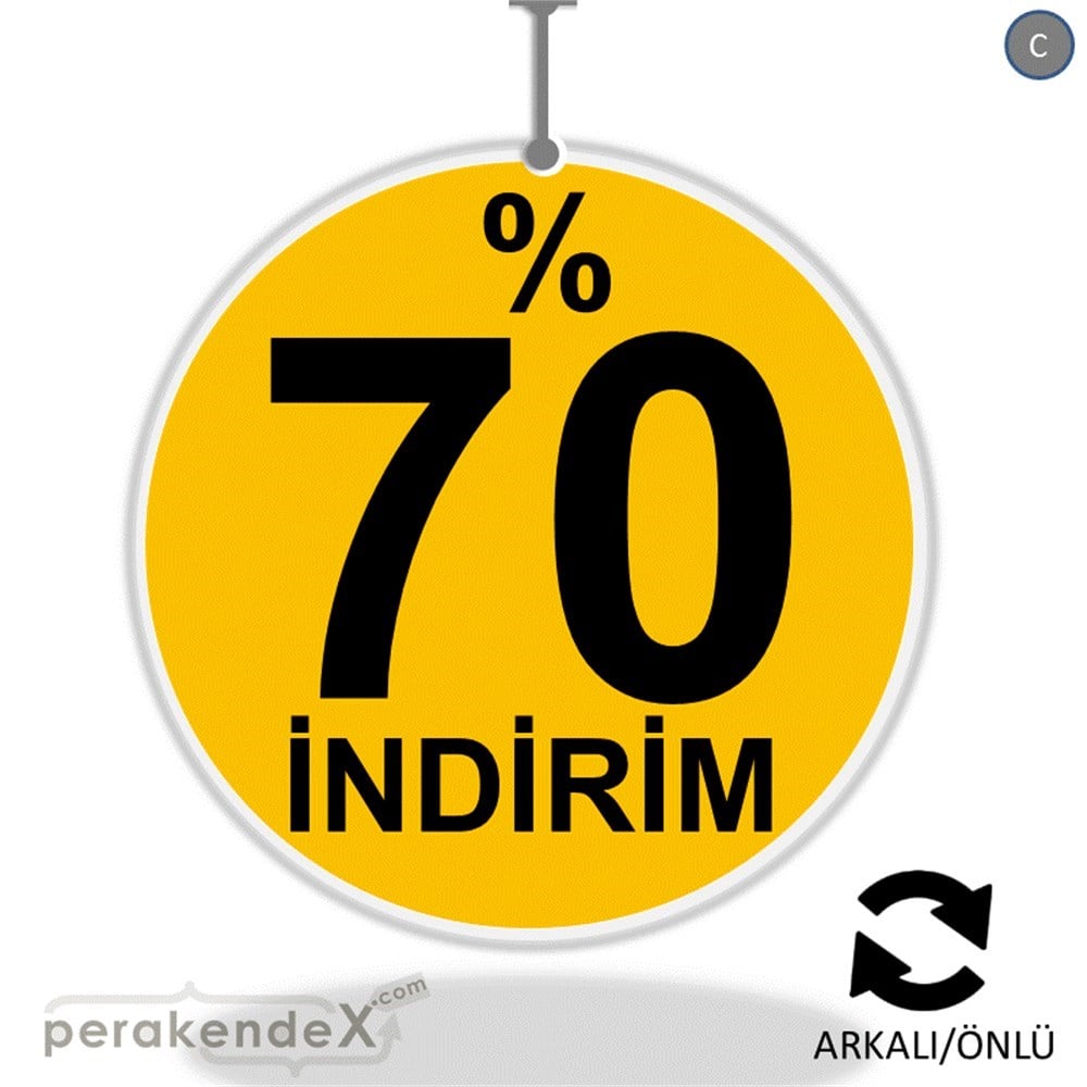 yüzde 70 indirim DÖNKARTI -oval,çift yön baskı