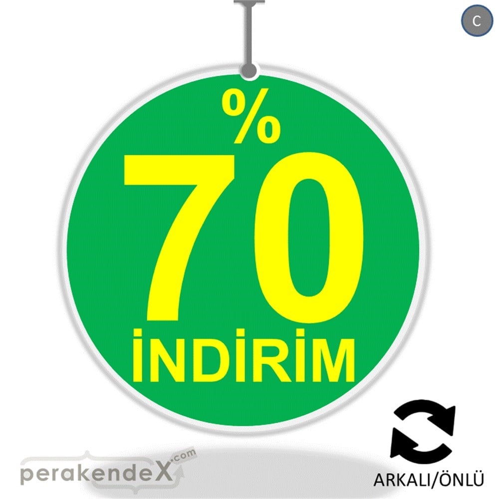yüzde 70 indirim DÖNKARTI -oval,çift yön baskı