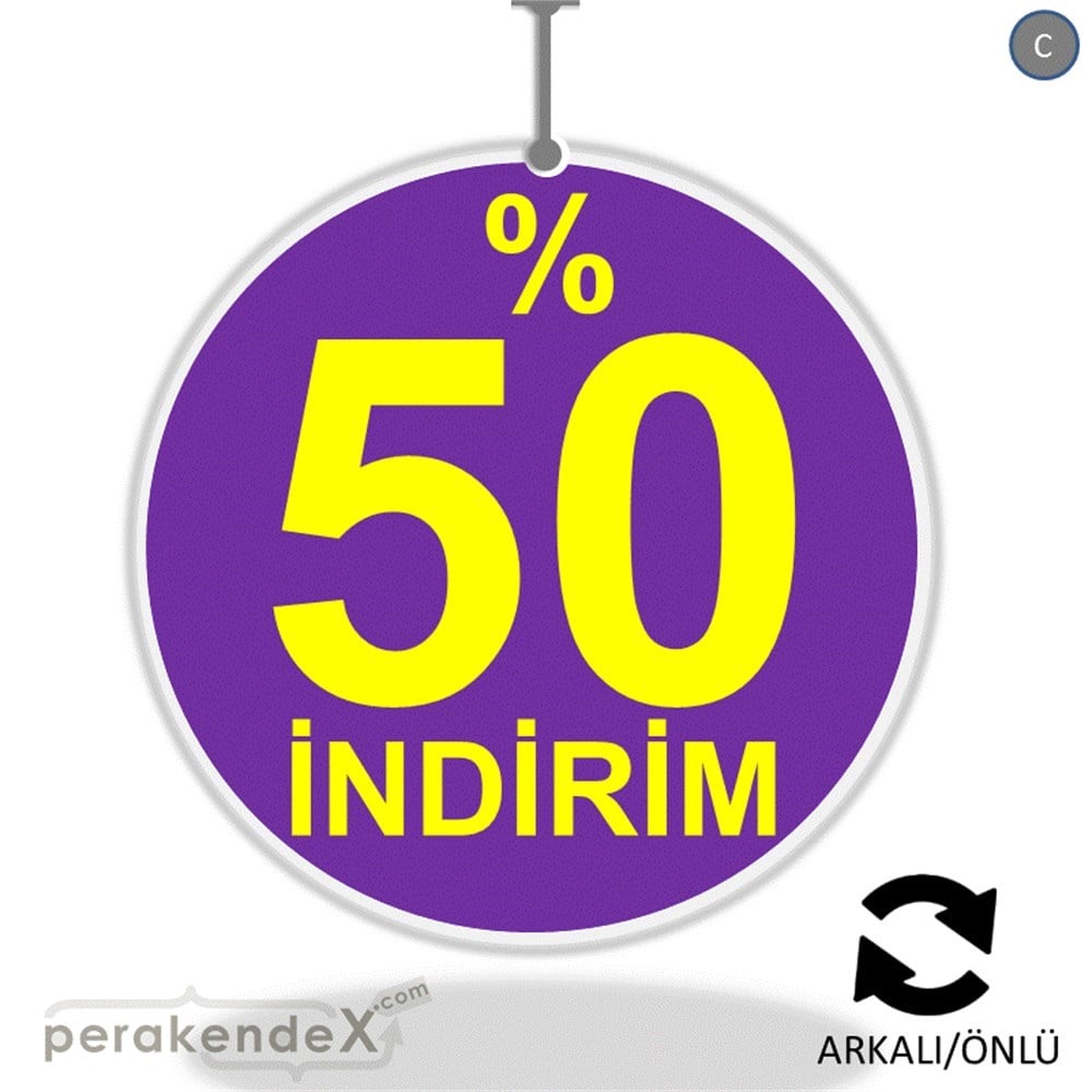 yüzde 50 indirim DÖNKARTI -oval,çift yön baskı