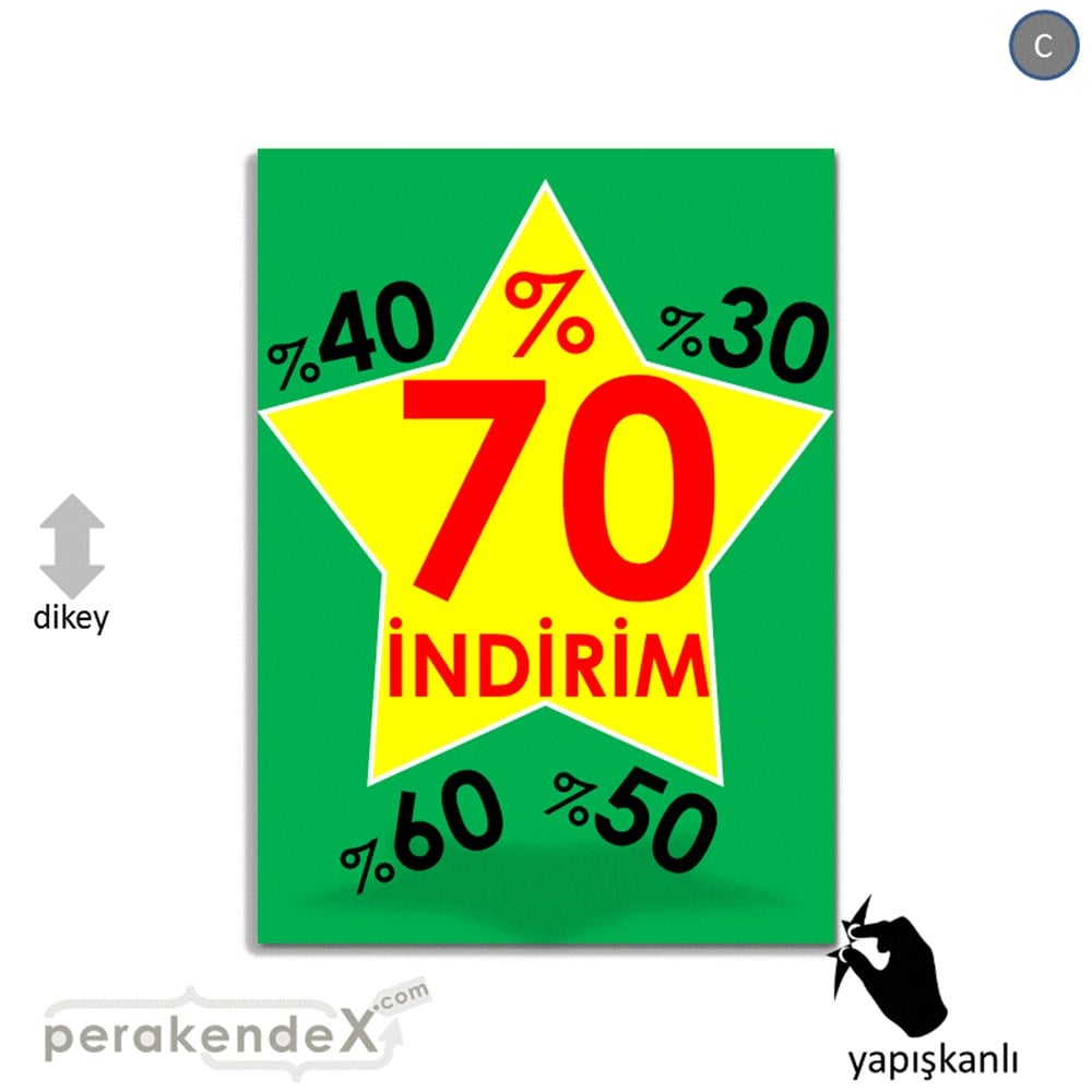 %70'A Kadar İndirim Yıldızlı Kademeli VİTRİN - CAM FOLYO,  VİNİL -dikdörtgen,tek yön baskı