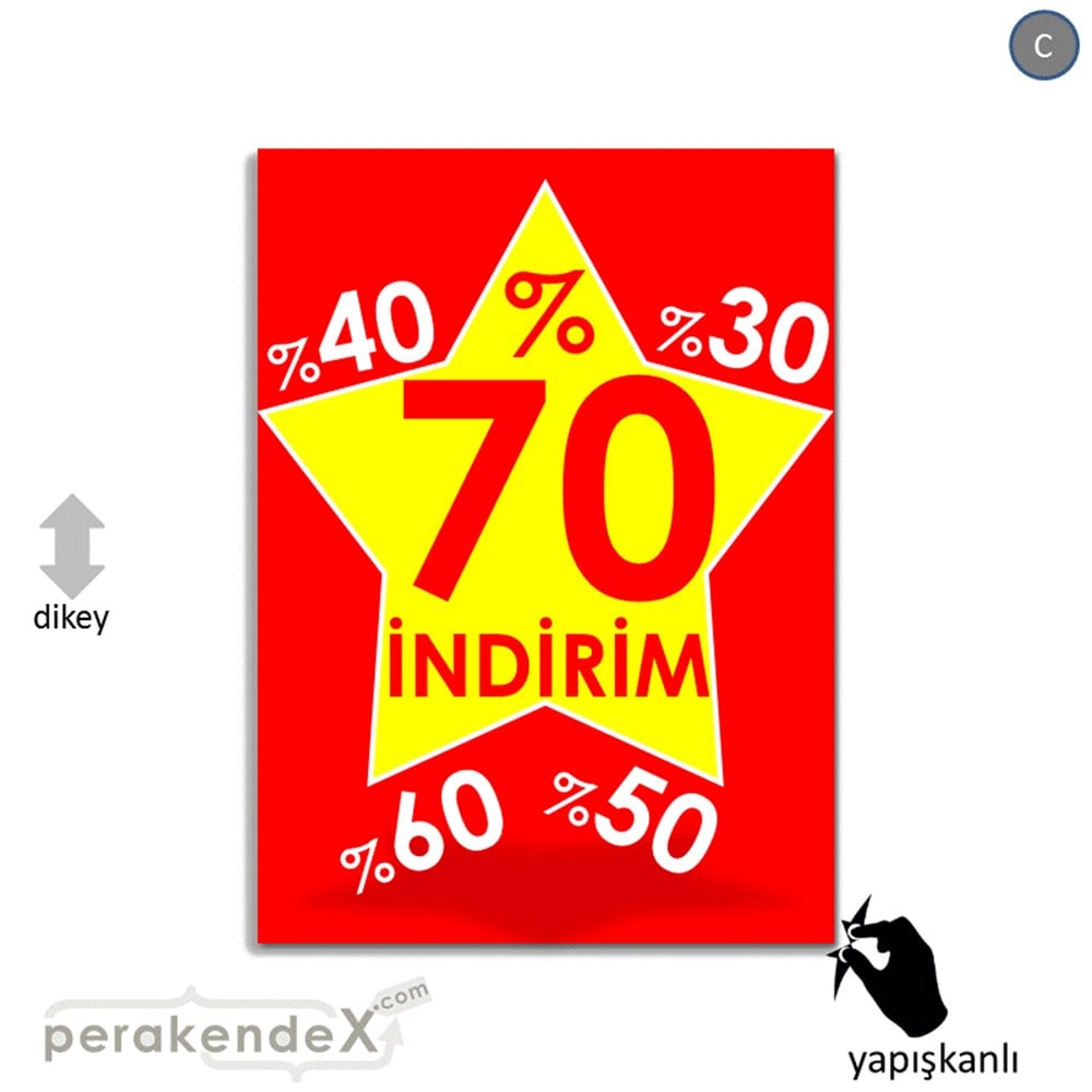 %70'A Kadar İndirim Yıldızlı Kademeli VİTRİN - CAM FOLYO,  VİNİL -dikdörtgen,tek yön baskı