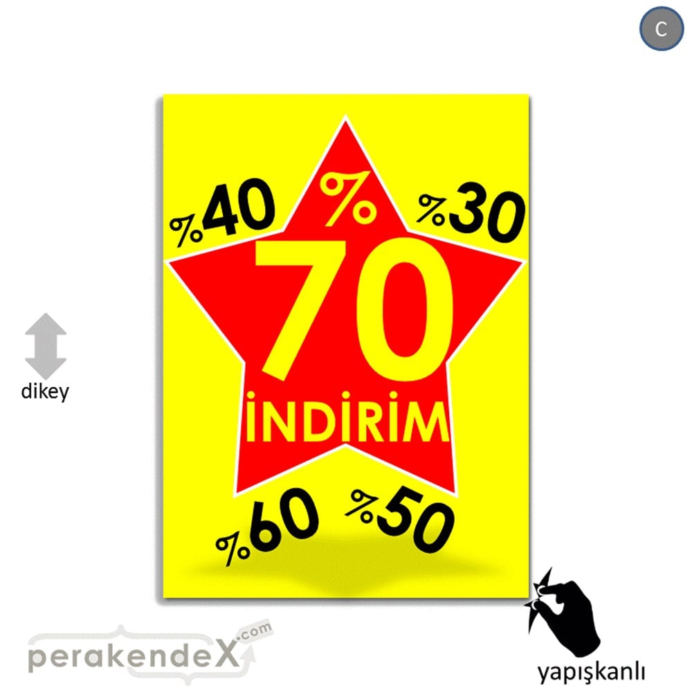 %70'A Kadar İndirim Yıldızlı Kademeli VİTRİN - CAM FOLYO,  VİNİL -dikdörtgen,tek yön baskı