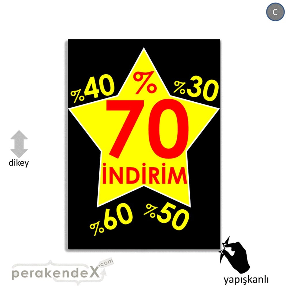 %70'A Kadar İndirim Yıldızlı Kademeli VİTRİN - CAM FOLYO,  VİNİL -dikdörtgen,tek yön baskı