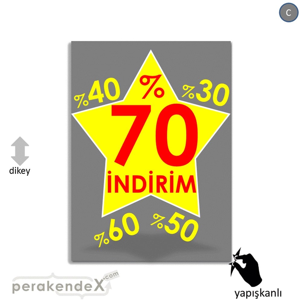 %70'A Kadar İndirim Yıldızlı Kademeli VİTRİN - CAM FOLYO,  VİNİL -dikdörtgen,tek yön baskı