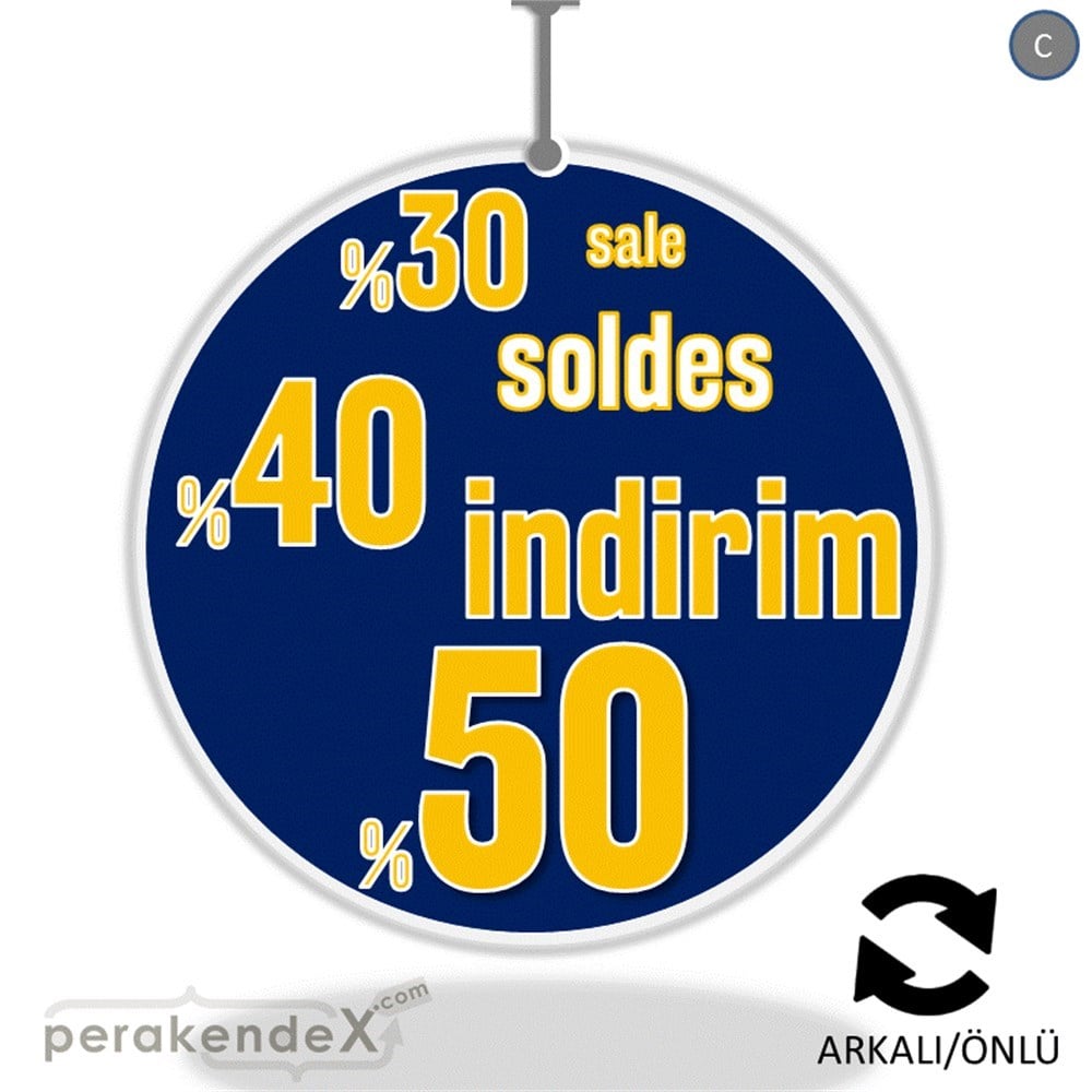 yüzde(50-40-30) indirim sale DÖNKARTI -oval,çift yön baskı