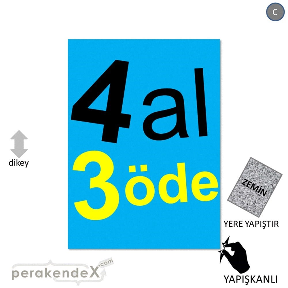 4 al 3 öde YER ZEMİNE YAPIŞIR -dikdörtgen,tek yön baskı