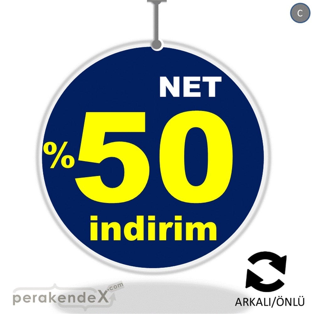 net yüzde 50 indirim DÖNKARTI -oval,çift yön baskı
