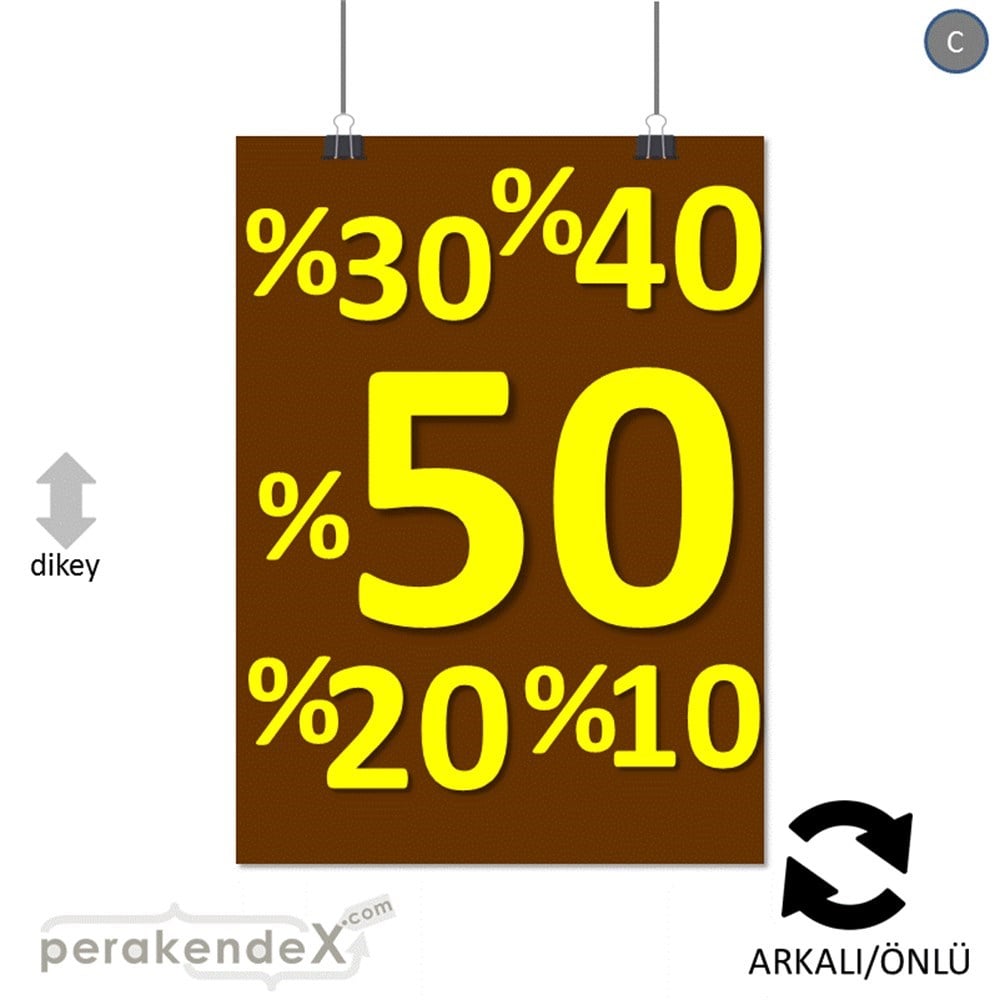 yüzde(50-40-30-20-10) indirim POSTERİ -dikdörtgen,çift yön baskı