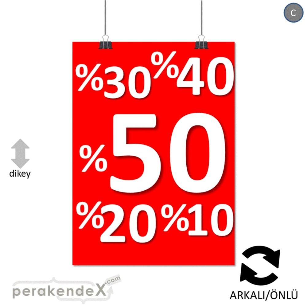 yüzde(50-40-30-20-10) indirim POSTERİ -dikdörtgen,çift yön baskı