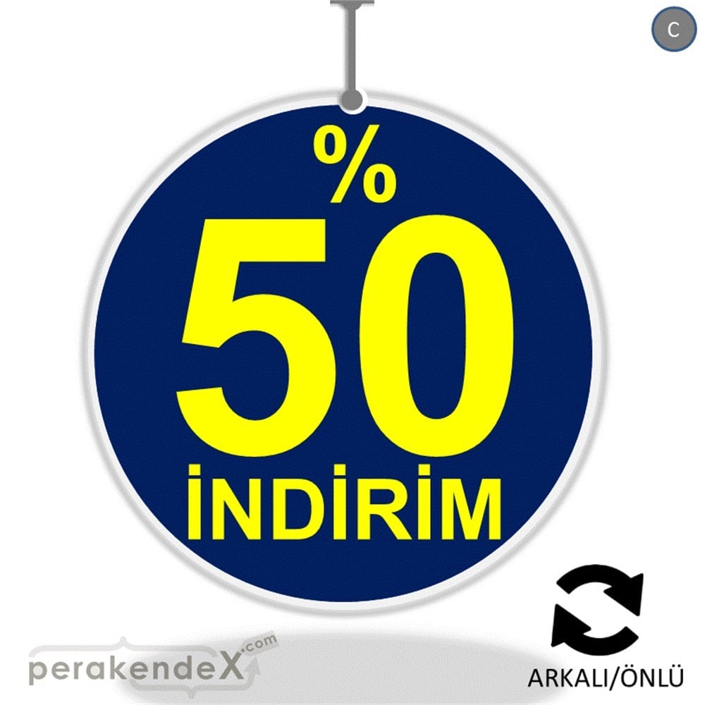 yüzde 50 indirim DÖNKARTI -oval,çift yön baskı