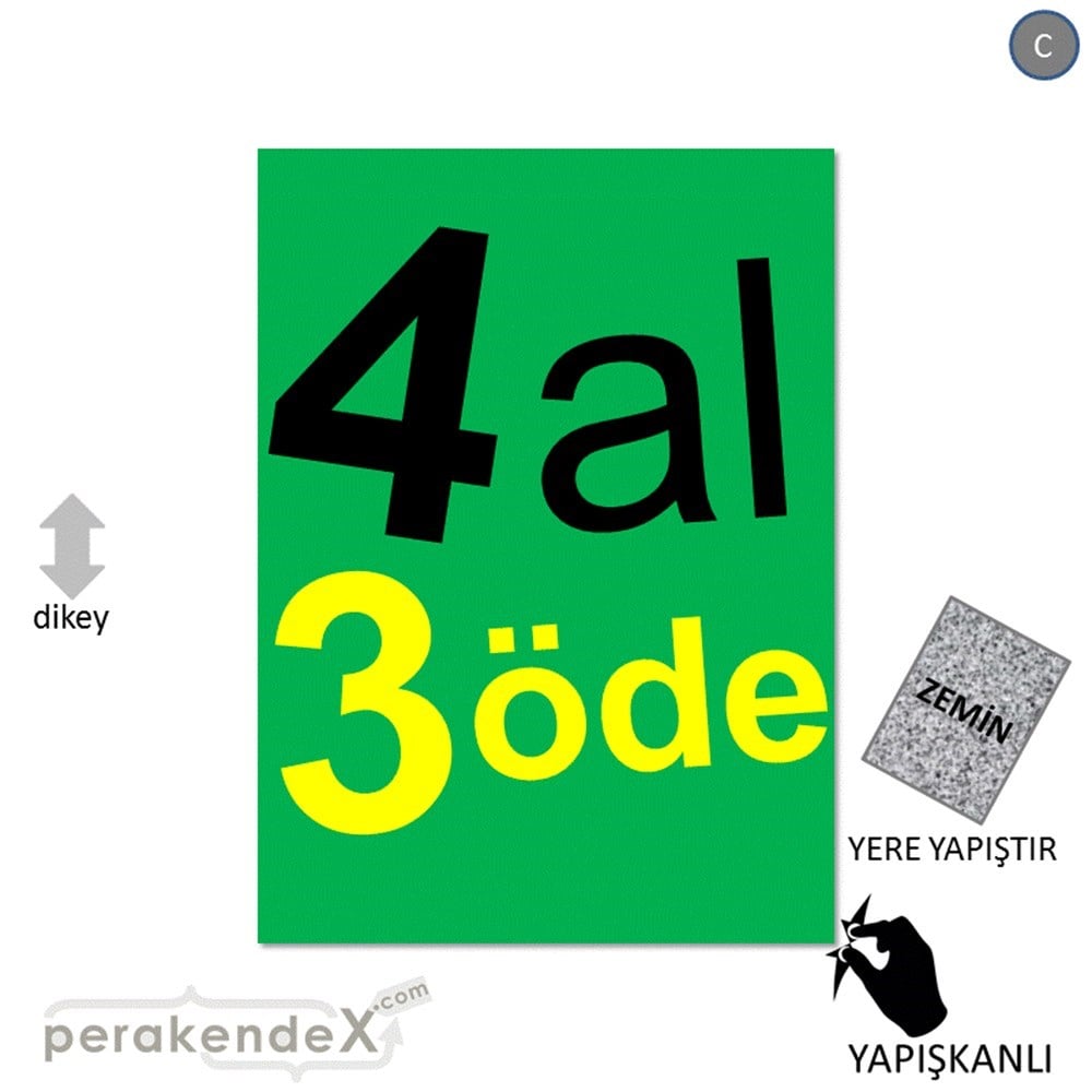 4 al 3 öde YER ZEMİNE YAPIŞIR -dikdörtgen,tek yön baskı