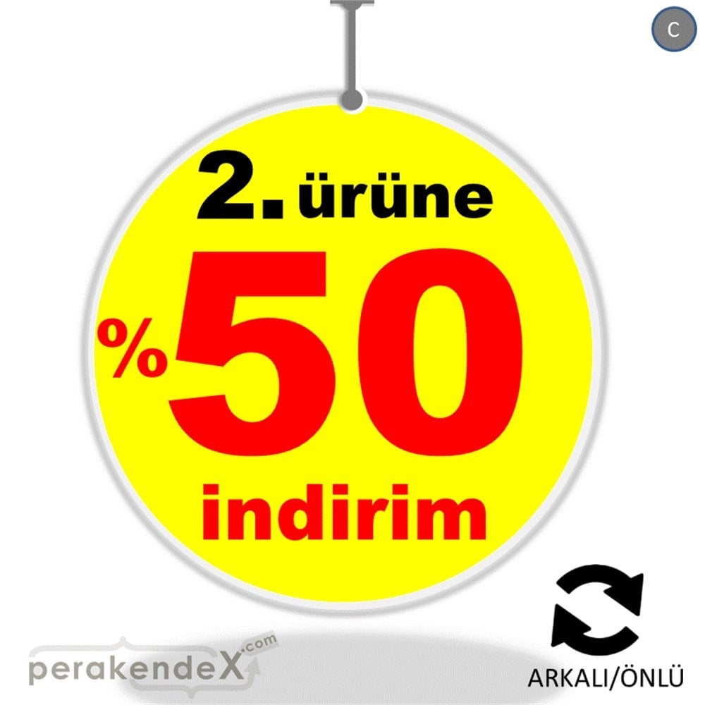 2. ürüne yüzde 50 indirim DÖNKARTI -oval,çift yön baskı