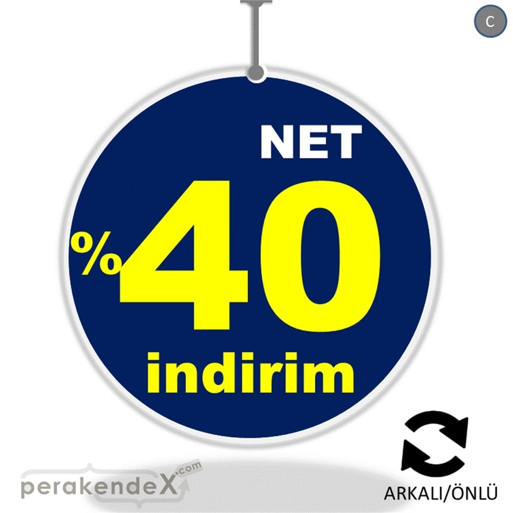 net yüzde 40 indirim DÖNKARTI -oval,çift yön baskı