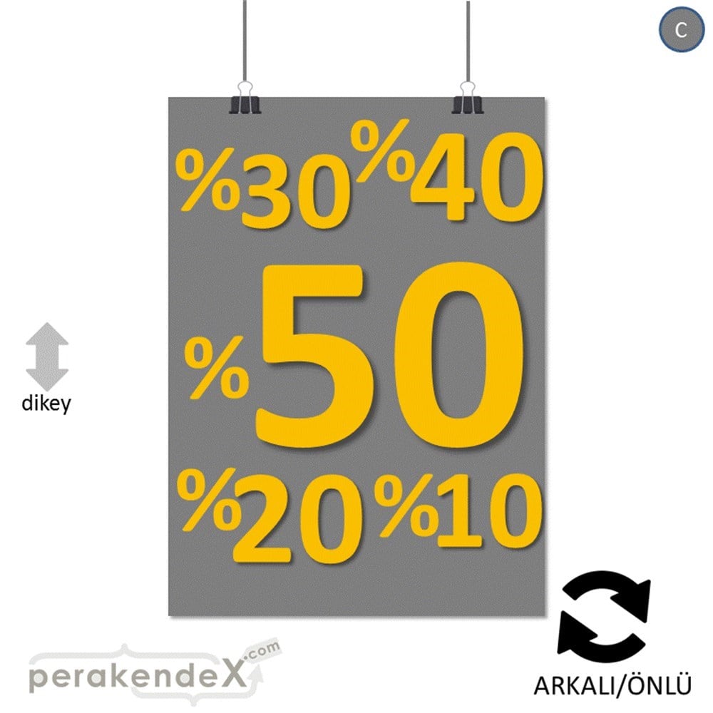 yüzde(50-40-30-20-10) indirim POSTERİ -dikdörtgen,çift yön baskı