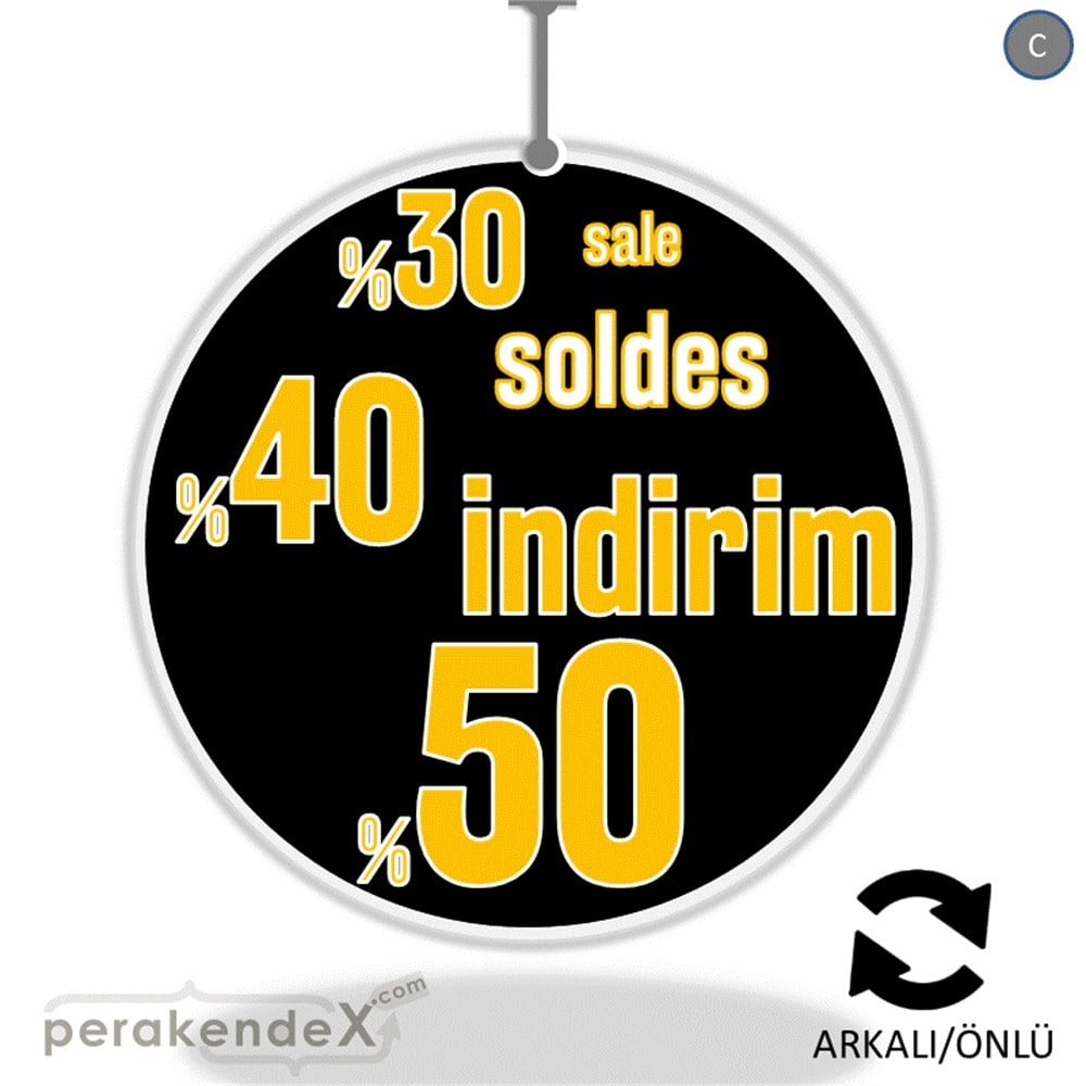 yüzde(50-40-30) indirim sale DÖNKARTI -oval,çift yön baskı