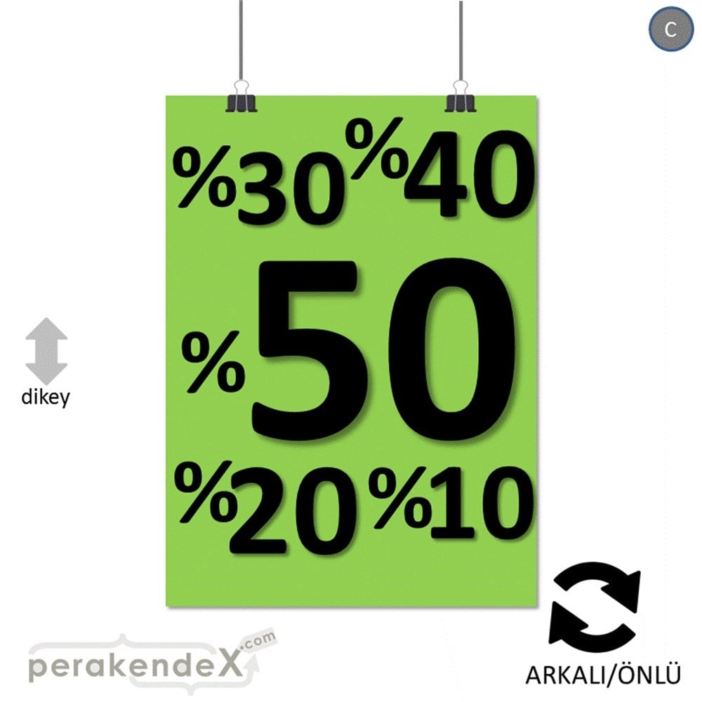 yüzde(50-40-30-20-10) indirim POSTERİ -dikdörtgen,çift yön baskı
