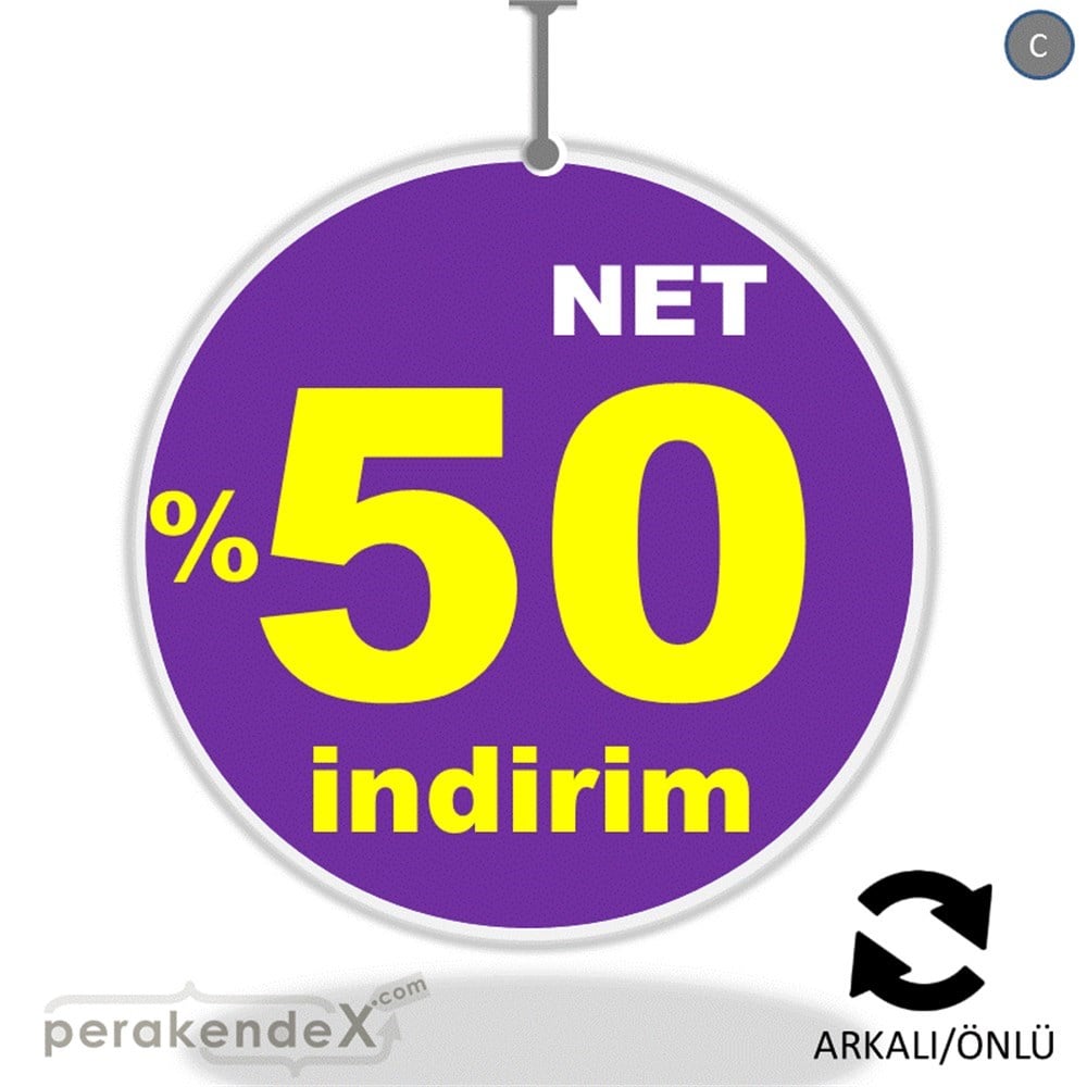 net yüzde 50 indirim DÖNKARTI -oval,çift yön baskı