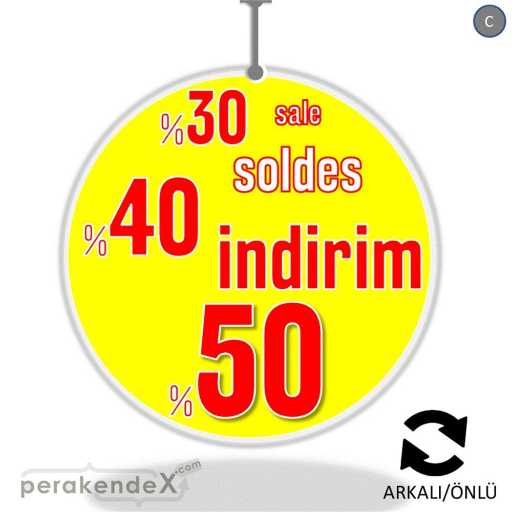 yüzde(50-40-30) indirim sale DÖNKARTI -oval,çift yön baskı