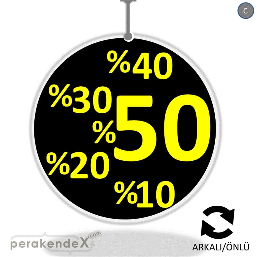yüzde(50-40-30-20-10) indirim DÖNKARTI -oval,çift yön baskı